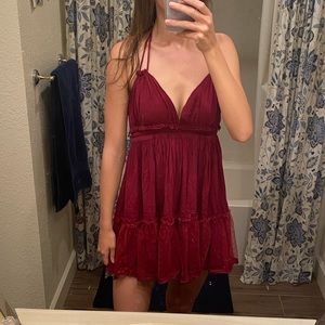 Burgundy flowy layered dress